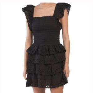 House of Harlow Black Eyelet Ruffle Top